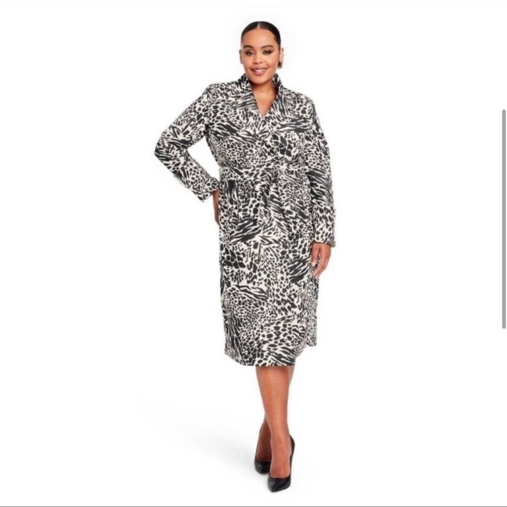 Sergio Hudson Plus Size Animal Print Strong Shoulder Trench Coat 2X NWT sold out